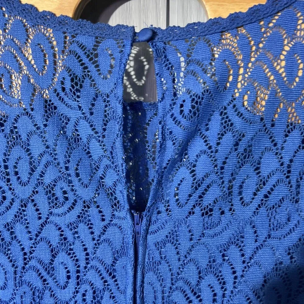 Dress Barn Lace Overlay Blue Dress Knee Length Sleeveless‎ Womens Size 14
